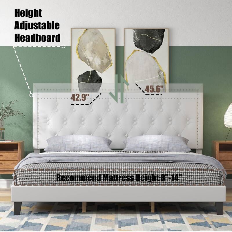 Upholstered Bed Frame with Adjustable Headboard