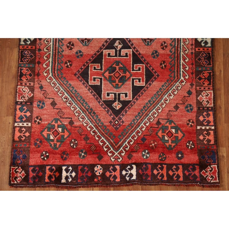 Tribal / Geometric Shiraz Persian Vintage Rug Handmade Wool Carpet - 4'1"x 8'4"