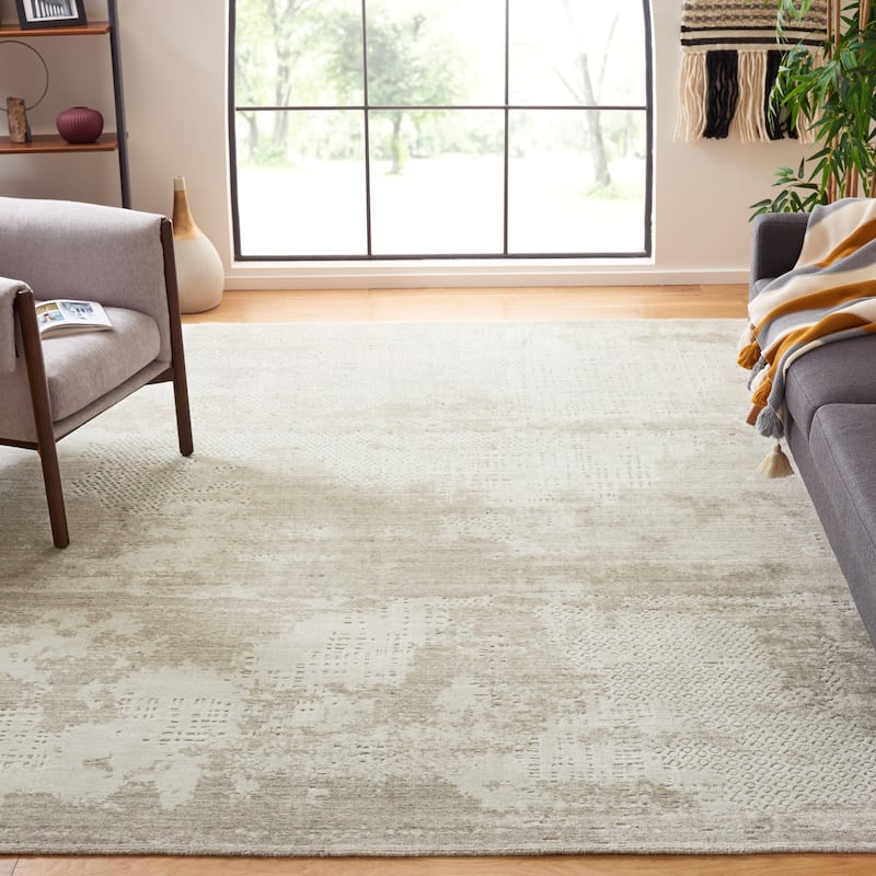SAFAVIEH Handmade Mirage Fakira Modern Abstract Wool & Viscose - 8' x 10' - Grey/Ivory