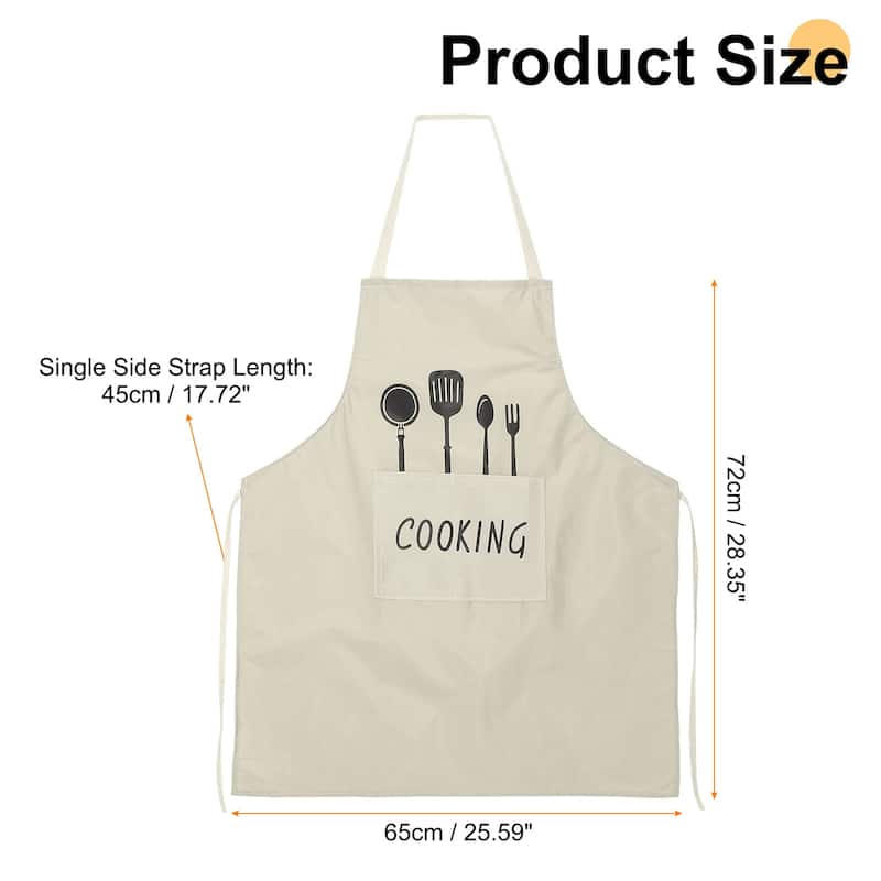 Bib Apron 72x65cm Unisex Cooking Aprons with 2 Pockets - 28.35" x 25.59" - Frost White