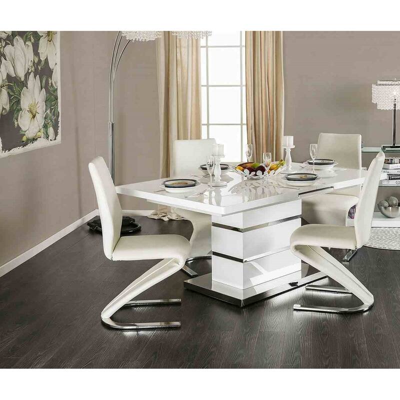 Elegant White Finish Expansion Table and Chairs Dining set