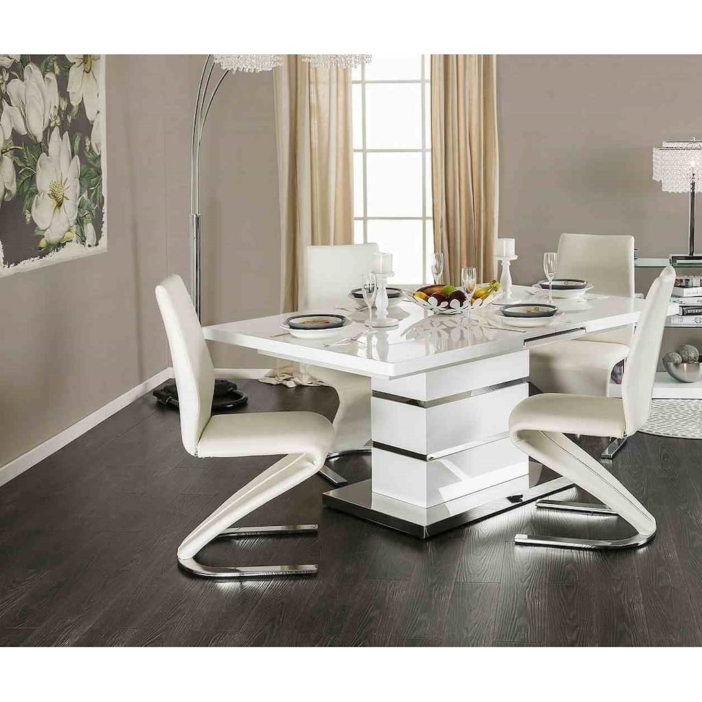 Elegant White Finish Expansion Table and Chairs Dining set