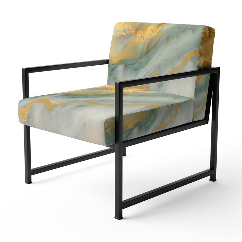 Designart "Coast Blue Sea Waves Watercolour" Upholstered Abstract Accent Chair - Modern Arm Chair For Bedroom