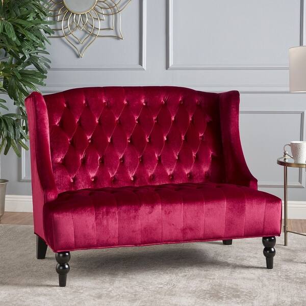 50 25 Wine Red And Brown Traditional Tufted High Back Loveseat