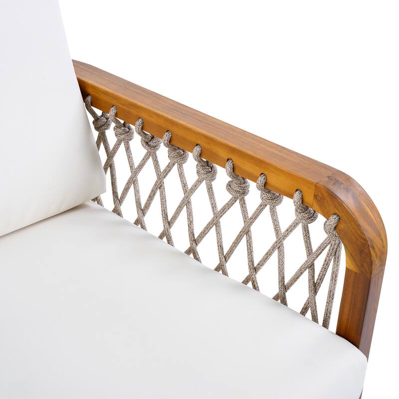 Christopher Knight Home - Outdoor Patio 28.94" Acacia Wood Club Chair with Handwoven Rope Panels and Cushions