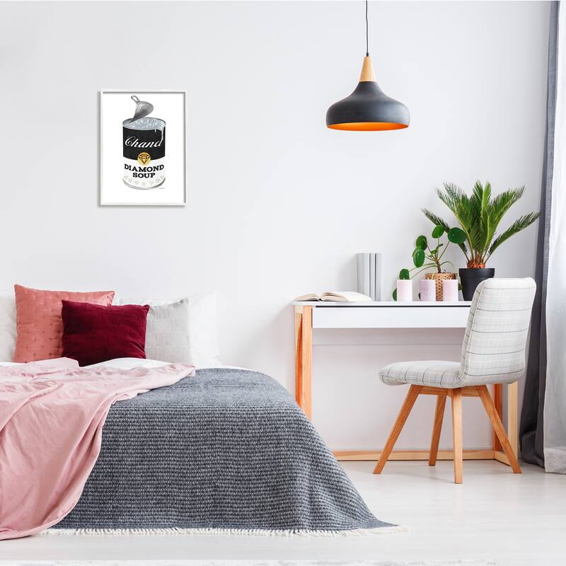 Stupell Traditional Condensed Soup Can Glam Fashion Pop Black Framed Wall Art - White