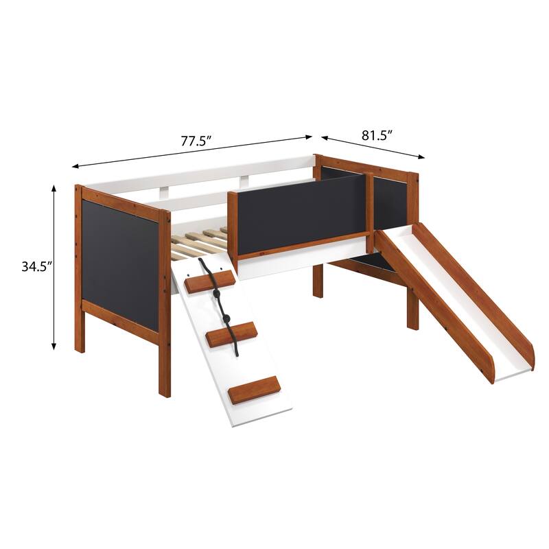 Twin size Wood Loft Bed with Slide and Chalkboard Panels