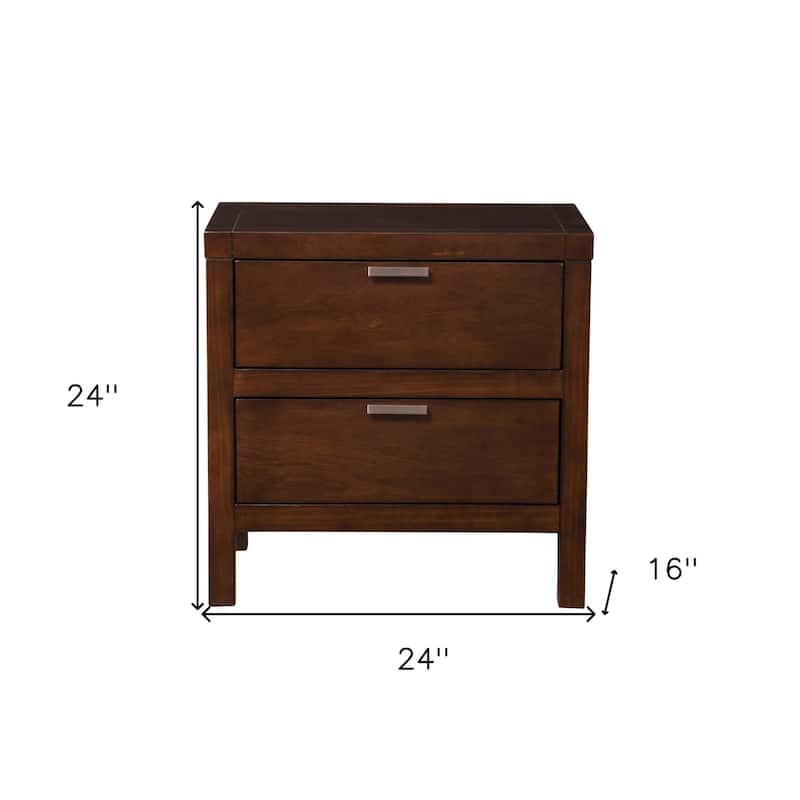 Brown Wood 2-Drawer Rectangular Nightstand with Metal Accents and Legs