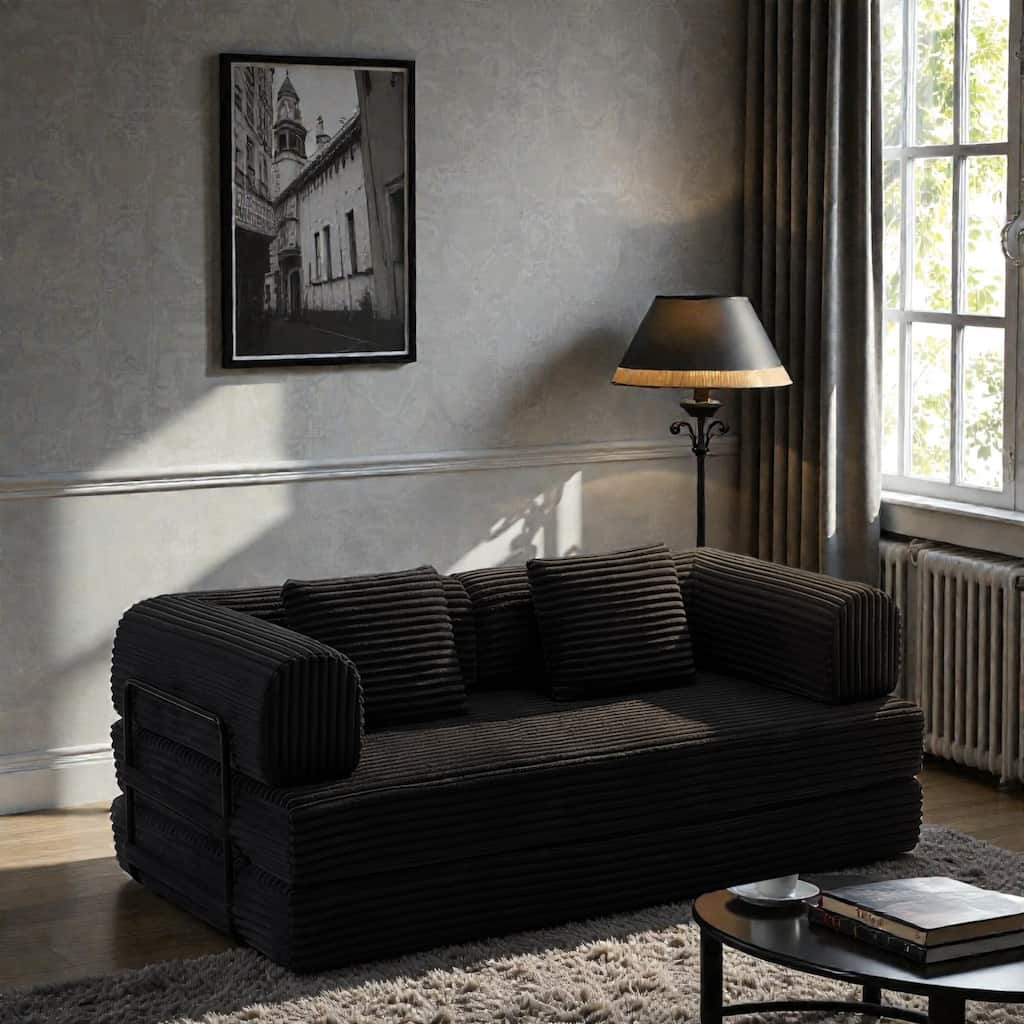 Compression Sofa Bed Convertible Floor Futon Couch, 2 Seat Boneless Modular Loveseat with Corduroy Fabric