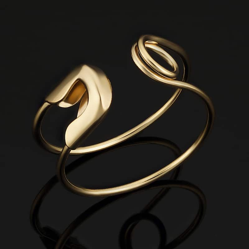 14k Yellow Gold Safety Pin Open Ring for Women