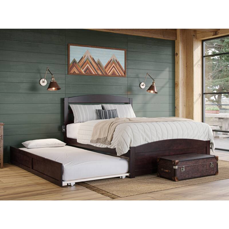 Twin XL Platform Bed with Trundle & Charger - Solid Wood Espresso - 60x81x41