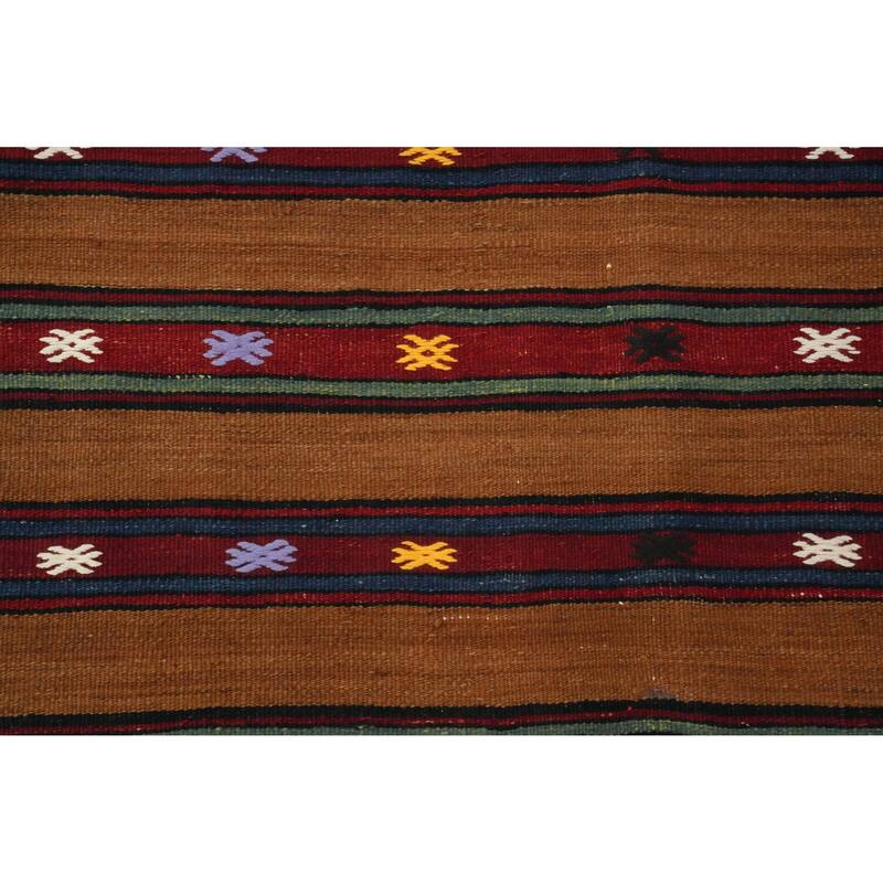 Hand Woven Oriental 100% Wool Carpet Southwestern Tribal Brown Kilim Area Rug - 7' 0'' X 5' 2''