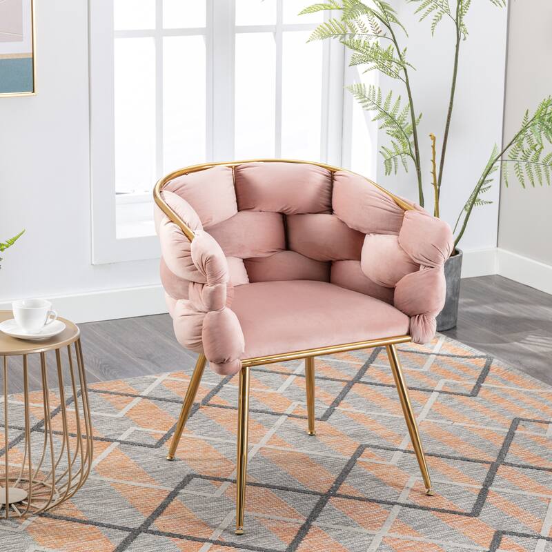 Luxury Modern Velvet Accent Chair Set of 2, Upholstered Single Sofa Chair with metal frame, Home Bedroom Dressing Chair