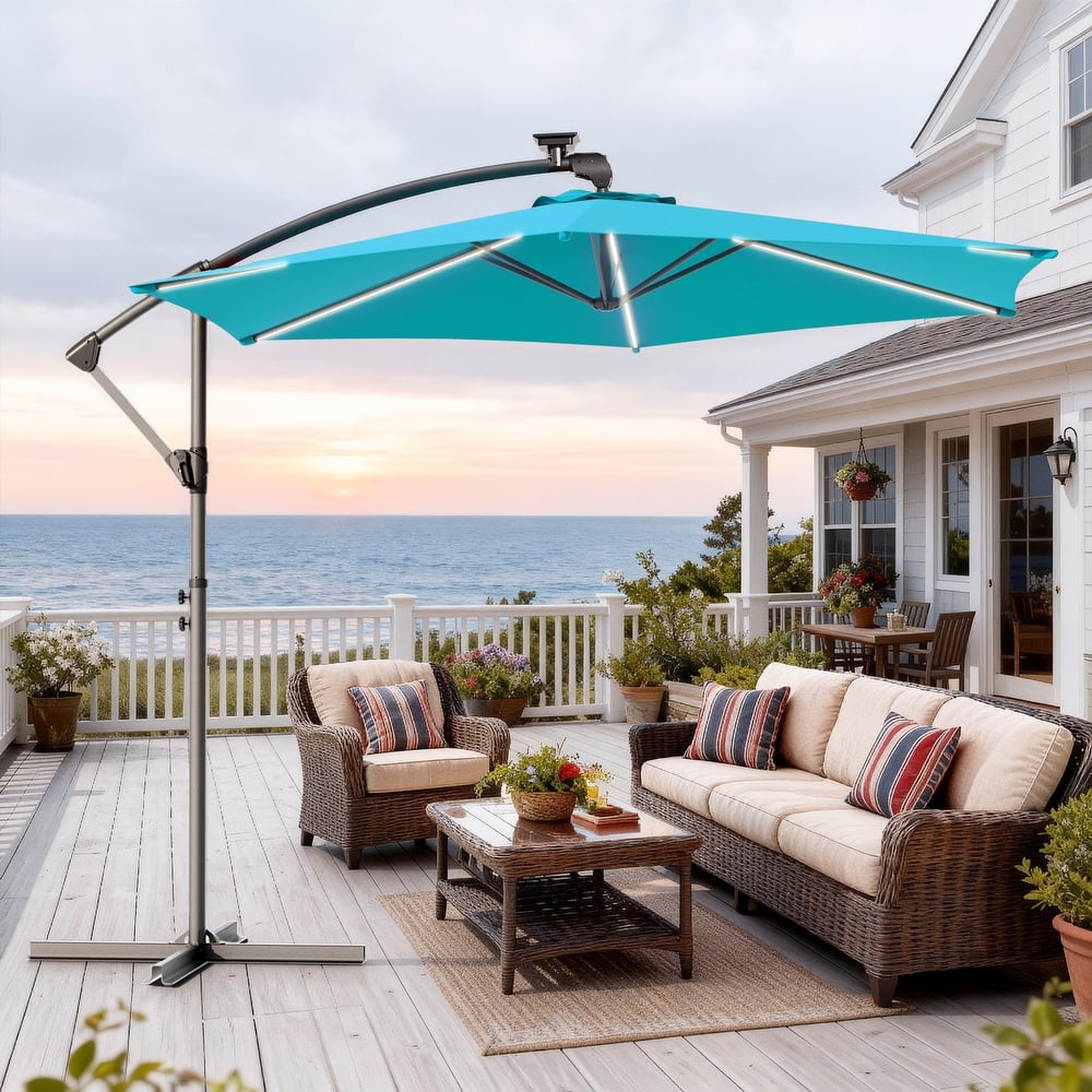 Outdoor 10FT LED lighted Patio Offset umbrella for Garden