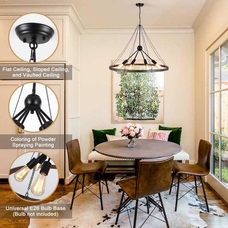8-Light Circle Wagon Wheel Chandelier Linear Sputnik Chandelier Lighting for Kitchen Island