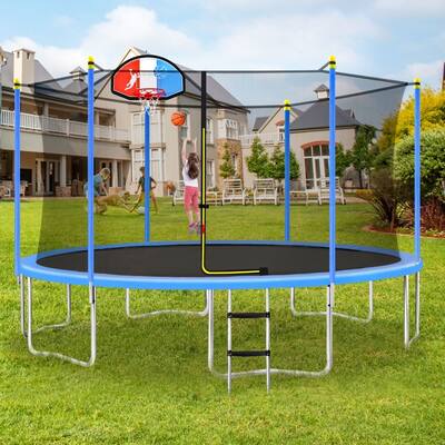Trampoline for Kids with Safety Enclosure Net, Basketball Hoop and Ladder