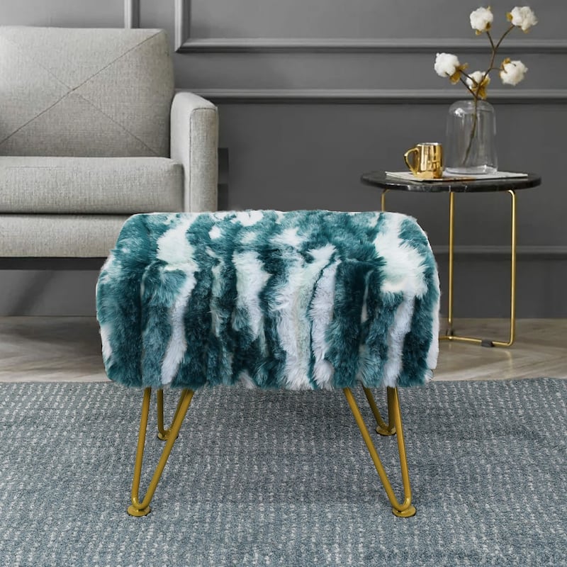 Home Soft Things Soft Fauxfur Ottoman Fuzzy Entryway Bench Seat - 19"x13"x17" - Deep teal