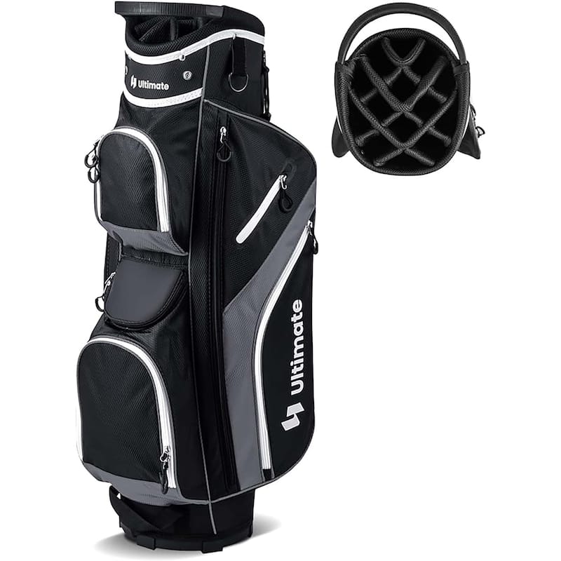 Lightweight Golf Cart Bag w/ Top Dividers Pockets & Cooler Bag - Grey