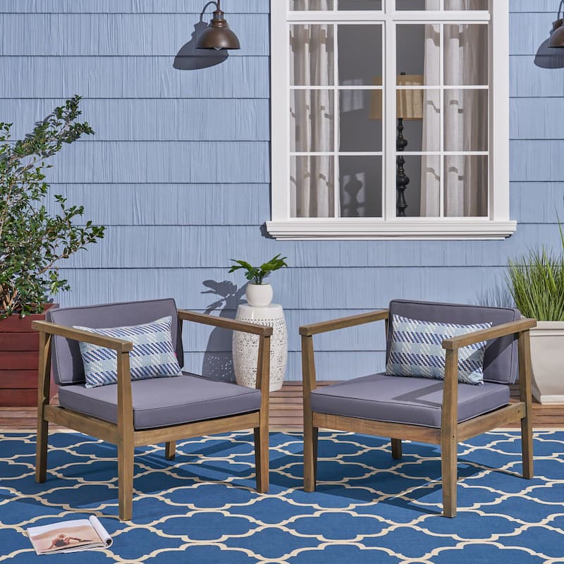 Newbury Club Chair Set of 2 Gray Waterproof Acacia Wood Outdoor Patio Furniture