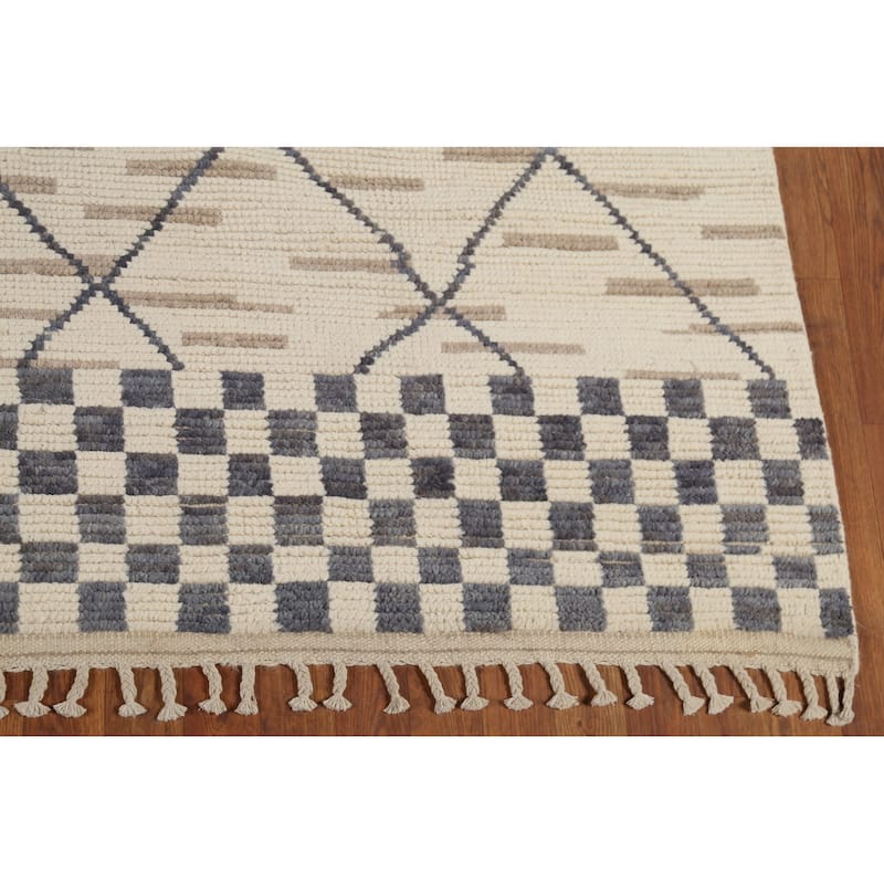 Trellis Moroccan Oriental Area Rug Handmade Checkered Wool Carpet - 7'11"x 11'0"