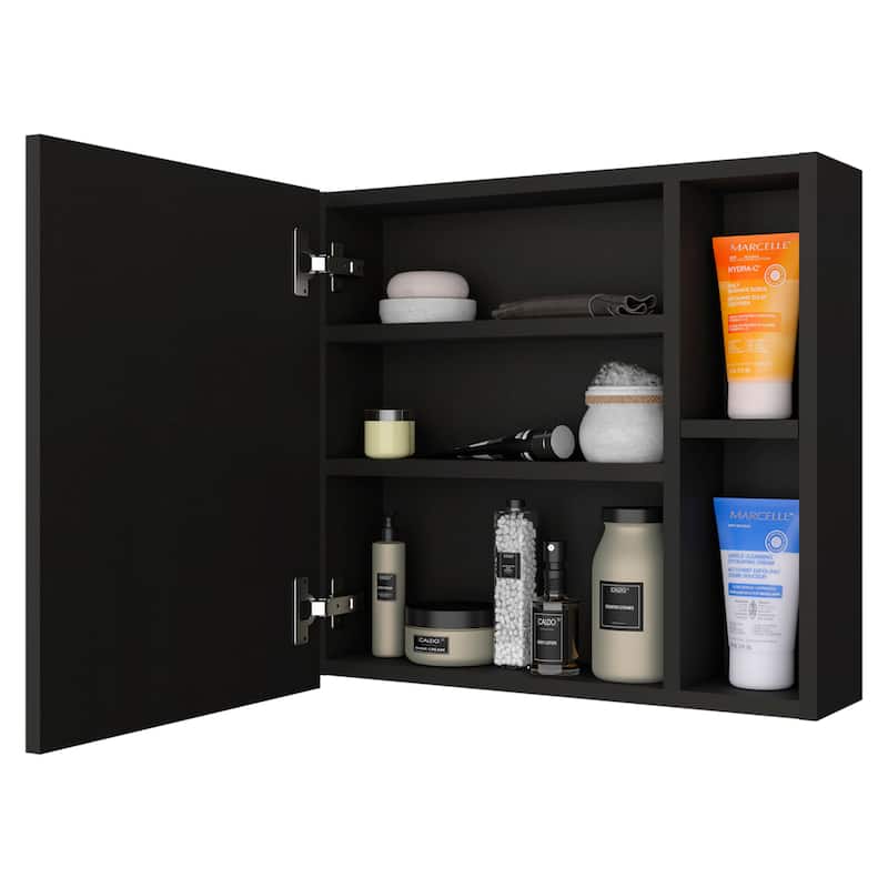 18" High Medicine Cabinet with Mirror, White Single Door Cabinet, Two External Shelves, Three Interior Shelves