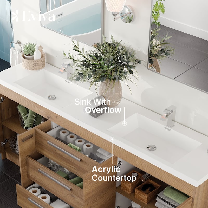 Lugano 84 in. Natural Oak DS Bath Vanity with Acrylic Top & Integrated Sinks