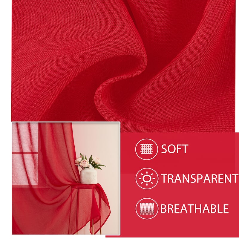 Topfinel Solid Grommet Sheer Window Curtains Faux Linen (Set of 2)