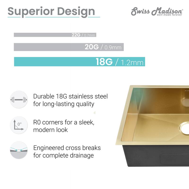Tourner 27 x 19 Stainless Steel, Single Basin, Undermount Kitchen Sink