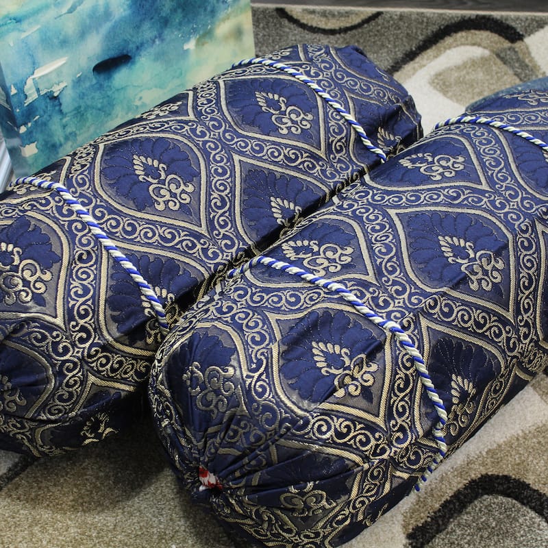 Natural Geo Navy Blue Gao Takiya Bolster Pillow (Set of 2)