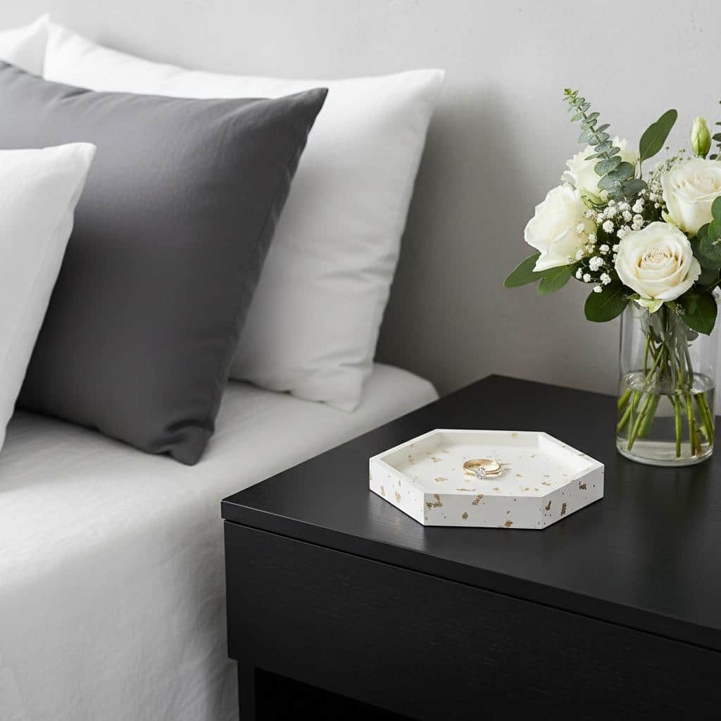 HomeRoots 5" White And Gold Resin Handmade Hexagon Trinket Tray - 4.50 in. x 0.50 in. x 4.00 in.