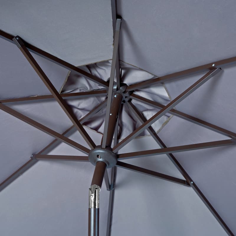 SAFAVIEH Outdoor Dima Fringe 11Ft Round Crank Umbrella - Grey