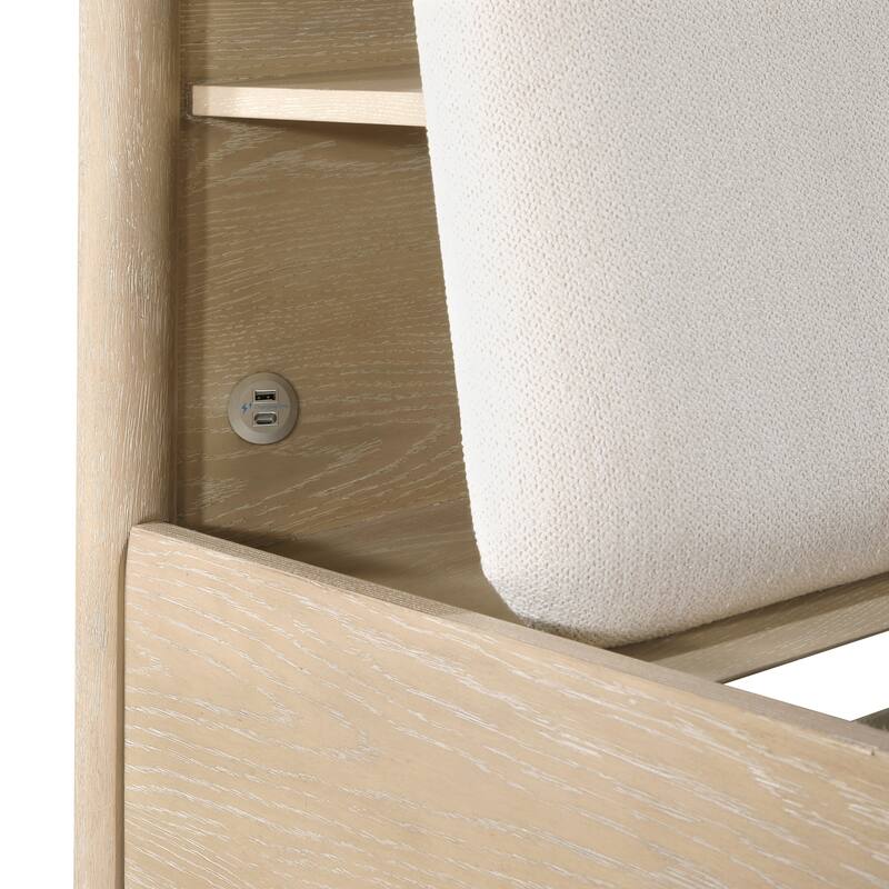 Modern Platform Bed with Footboard Storage Shelves Charging Ports