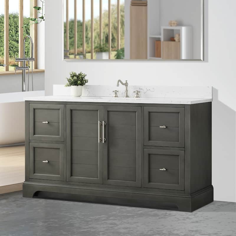 Vanity Art 60" Single Sink Bathroom Vanity with Top & Backsplash