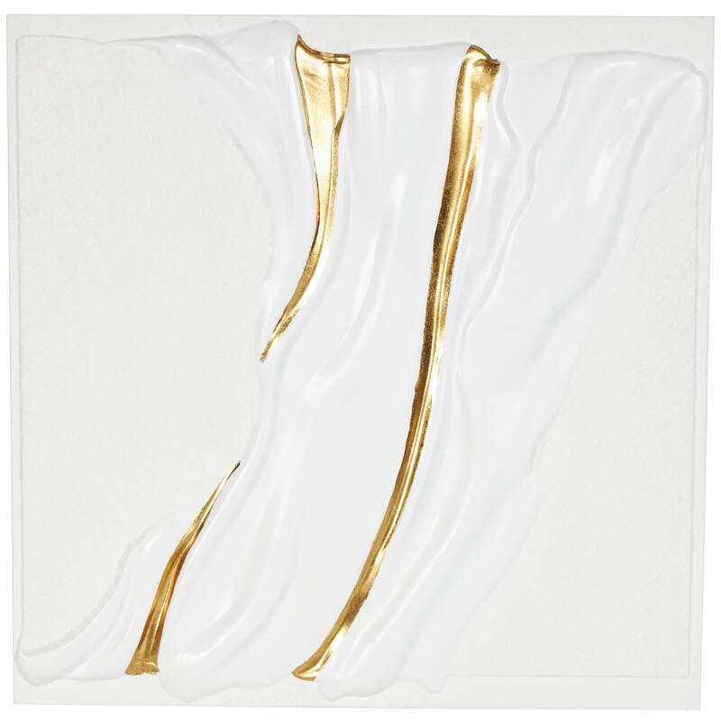 White Metal Dimensional Textured Wavy Abstract Home Wall Decor with Curved Gold Accents