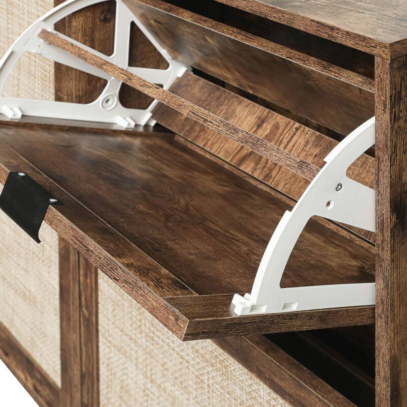 Elegant Shoe Cabinet with Double-Layer Doors,Sturdy Pine Legs and Adjustable Backplane