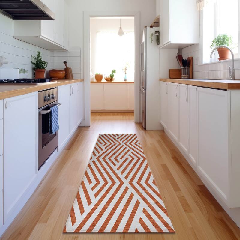 Premium Washable Super Soft Contemporary Geo Mayfield Rug - Paprika - 2' 3" x 7' 6" - Runner
