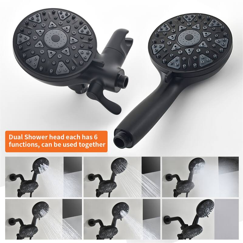 Wall Mount Dual Head Shower Faucet with Tub Spout Brass Complete Shower System with Handheld Shower Valve Included
