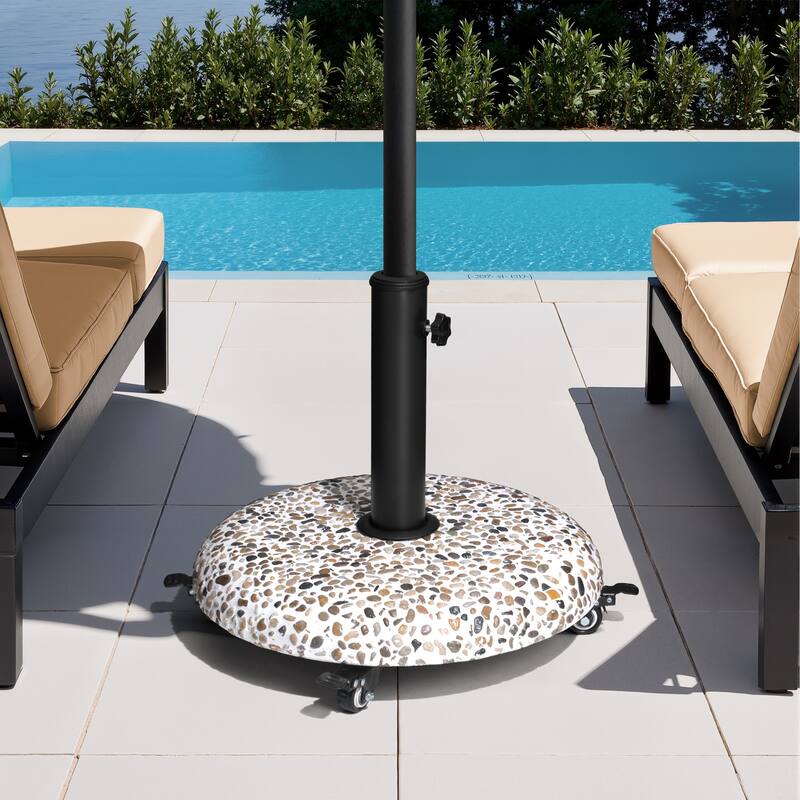 45LBS Outdoor Patio Umbrella Stand Concrete-cobble Finish Swivel Wheels Adjustable Knob