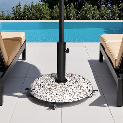 45LBS Outdoor Patio Umbrella Stand Concrete-cobble Finish Swivel Wheels Adjustable Knob