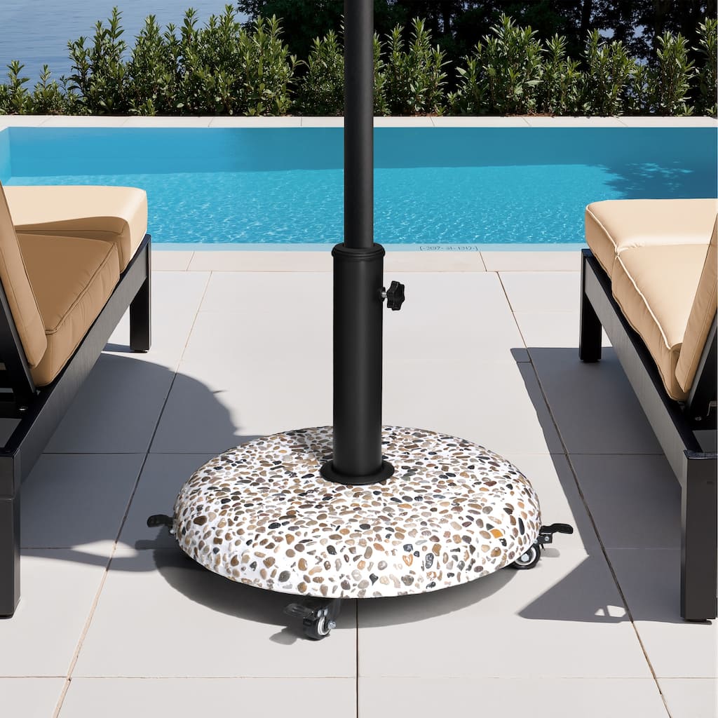45LBS Outdoor Patio Umbrella Stand Concrete-cobble Finish Swivel Wheels Adjustable Knob