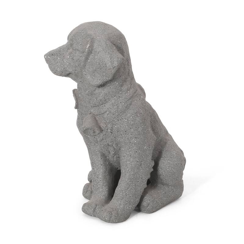 Roomfitters 15-Inch MGO Puppy Dog Garden Statue, Cast Stone Outdoor Sculpture in Lightweight Concrete, Stone Gray