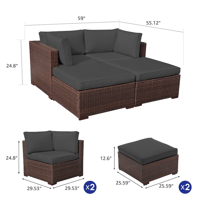 4-Piece Patio Sectional Sofa Wicker Furniture Set Outdoor daybed With Water resistant cushion