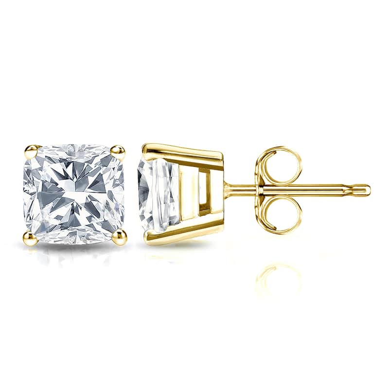 Auriya Lab Grown Cushion 4-Prong Diamond Stud Earrings 2.00 to 10.00 ct. tw. Push-Back (D-E VVS) - 8.00ct. wt. - Gold - Yellow