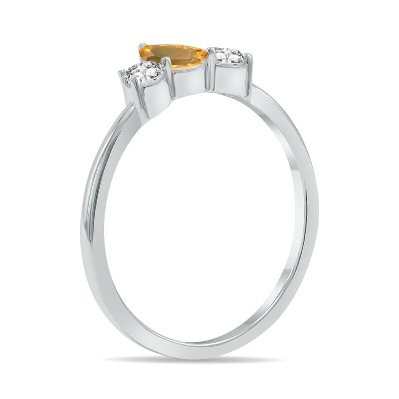 Marquee Jewels 1/2 Carat TW Pear Shape Citrine and Diamond Ring in 10K White Gold