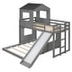 preview thumbnail 21 of 44, Wooden Twin Over Full Bunk Bed with Treehouse Loft, Slide & Guardrail