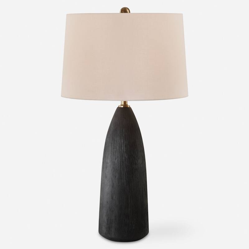 Ceramic Solid Table Lamp with White Tapered Shade - 35" - Black