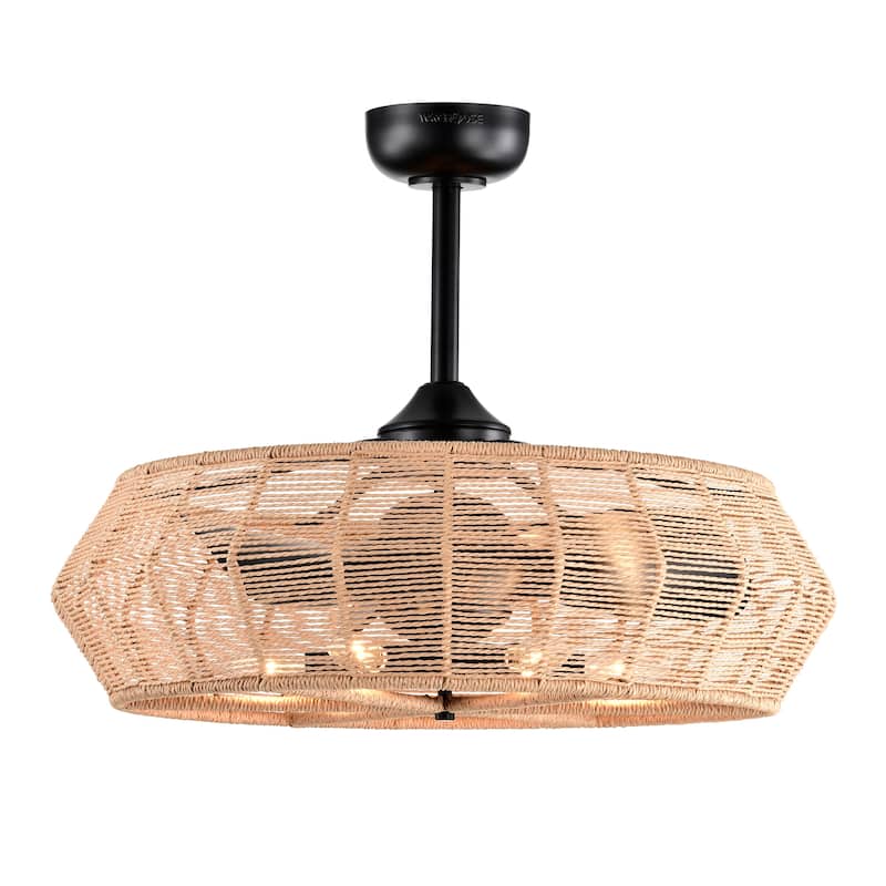 Akasha 28 Inch Rattan Rope Fandelier 6 Light with Remote (Color Optional) - Beige