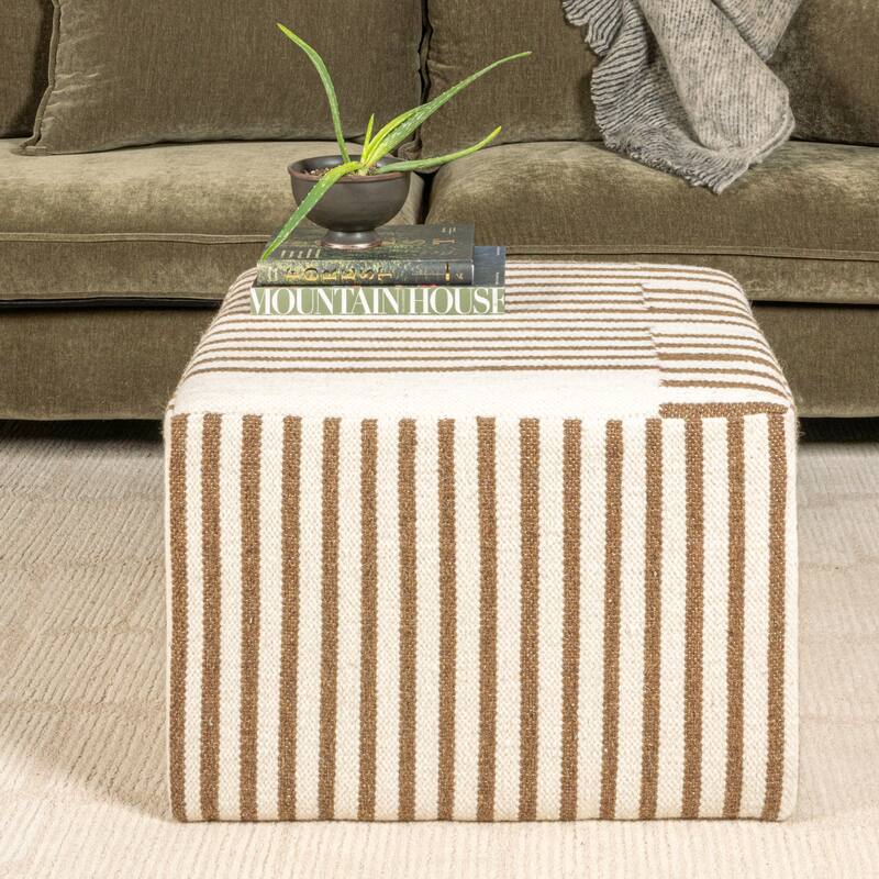 Wool Kilim Upholstered Coffee Table Ottoman