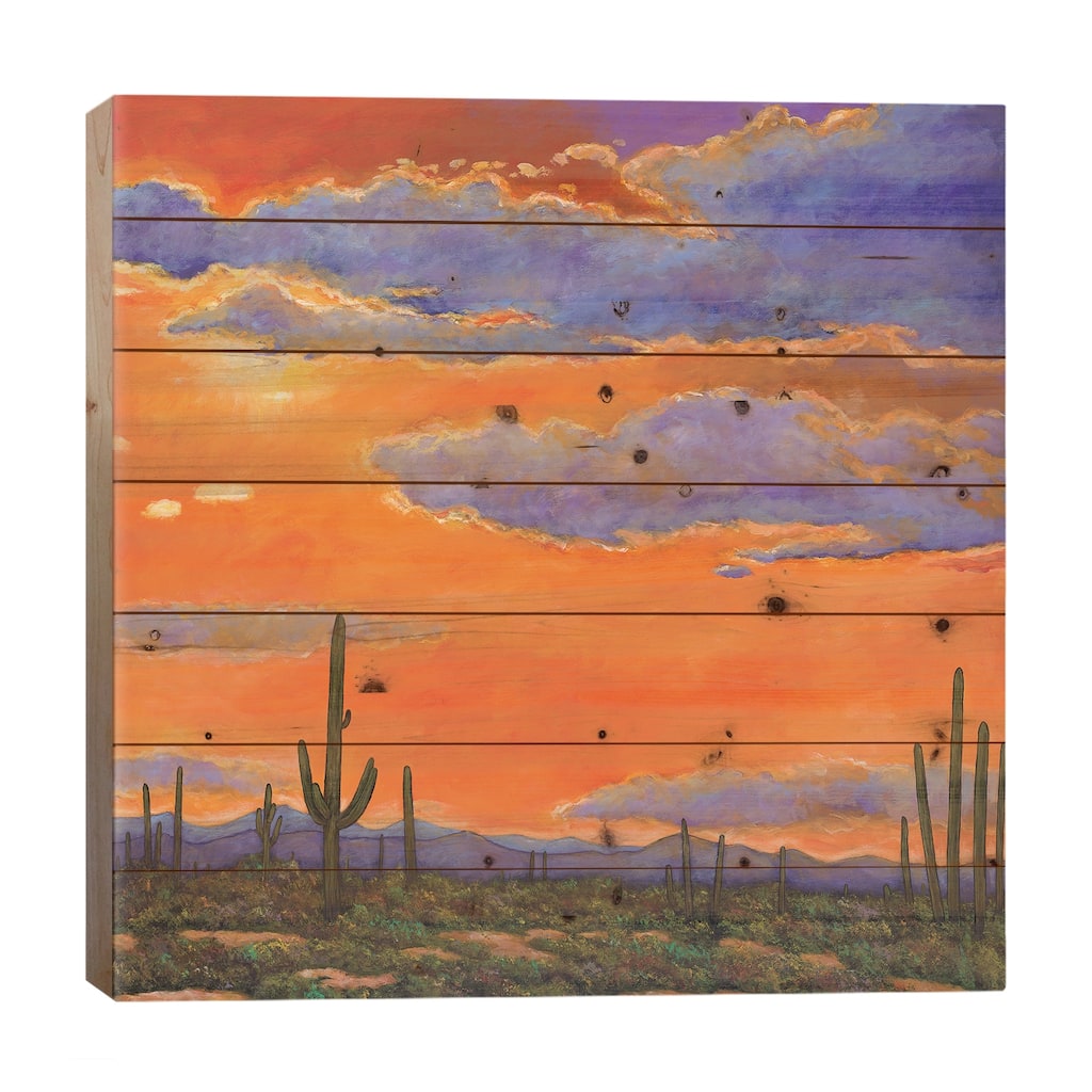Saguaro Sunset Print On Wood by Johnathan Harris - Multi-Color