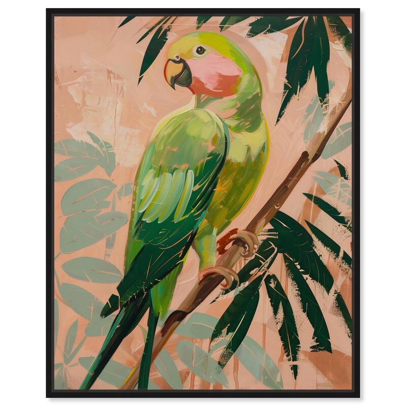 Coral and Green Parrot II Canvas by Art Remedy - 30" x 36" - Black